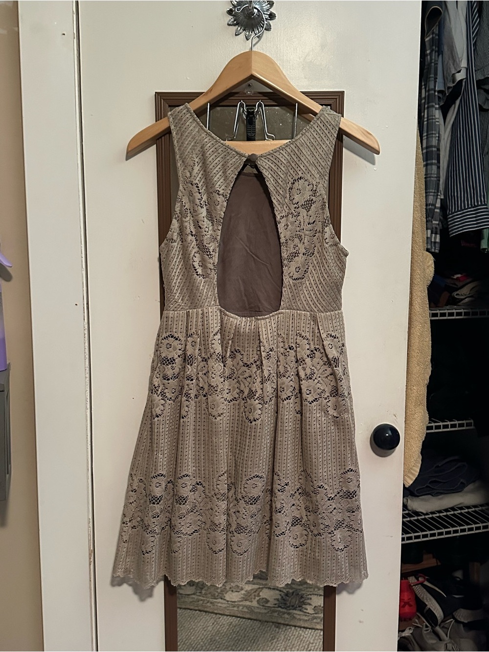 Free People Taupe Lace Backless A-Line Dress